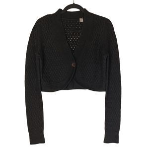 NEW NORDSTROM Lamb's Wool Blend Black Knit Cropped Button Front Cardigan Sweater